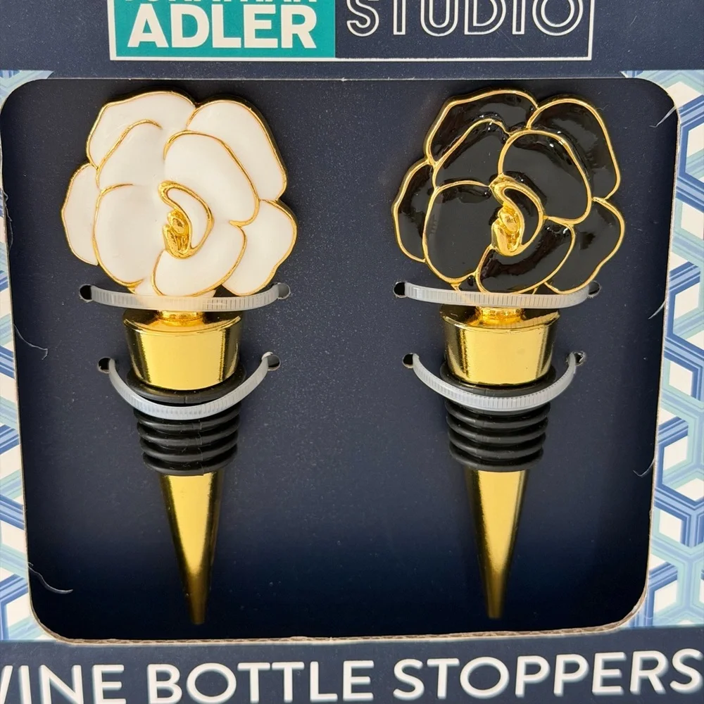 Jonathan Adler Gold and White Floral Wine Bottle Stoppers